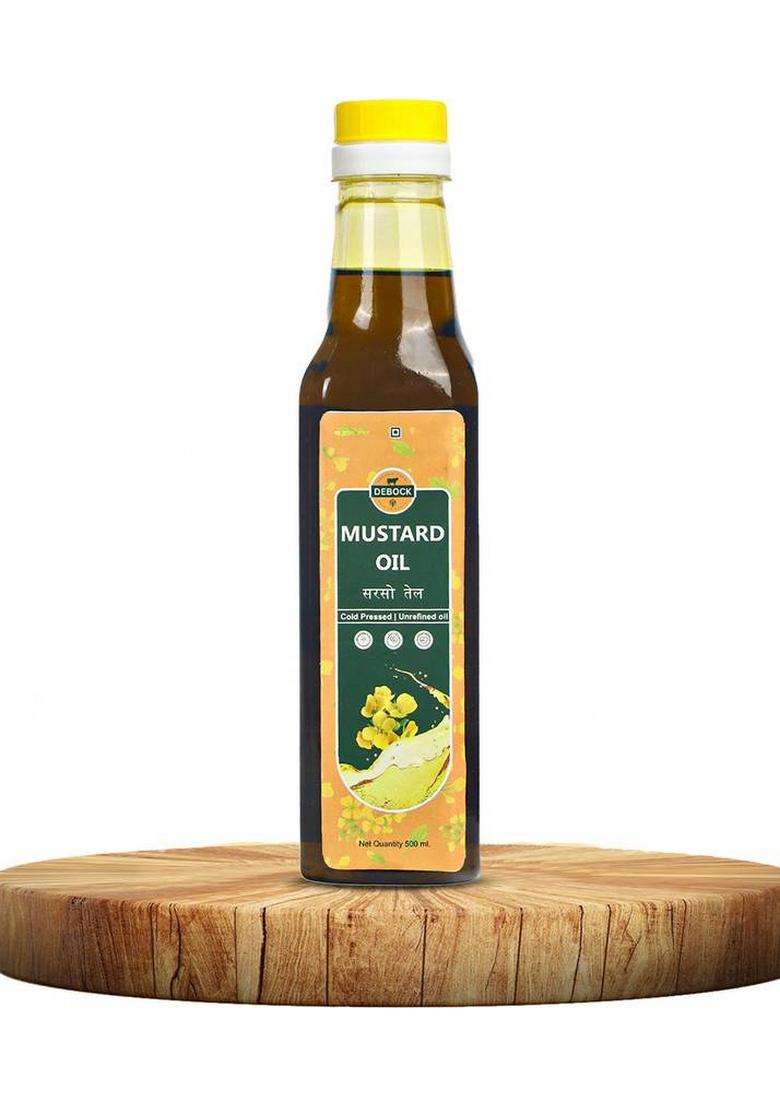 Debock Organic Farm Cold Pressed Kachi Ghani Mustard Oil | Pure Sarso Ka Tel|Pure & Natural Pet Bottle (500 G) - Indya