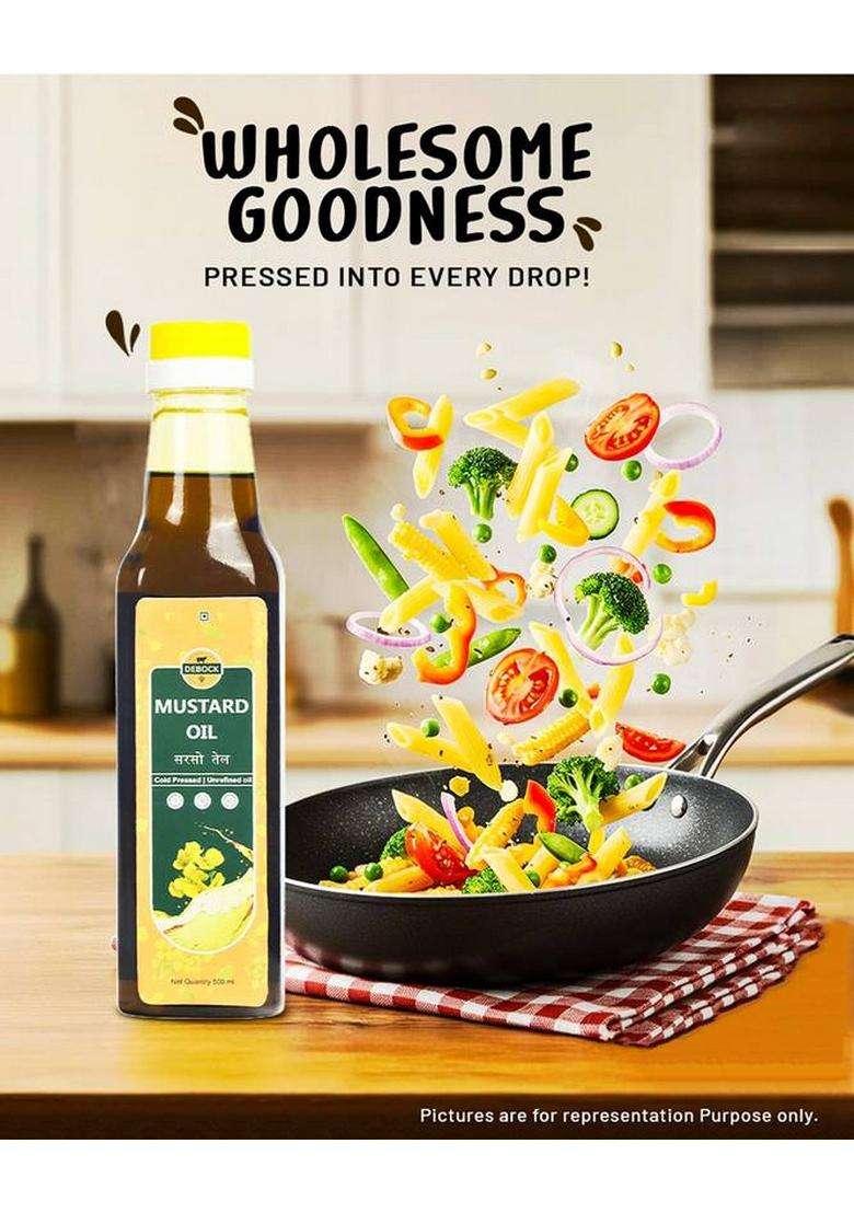 Debock Organic Farm Cold Pressed Kachi Ghani Mustard Oil | Pure Sarso Ka Tel|Pure & Natural Pet Bottle (500 G) - Indya