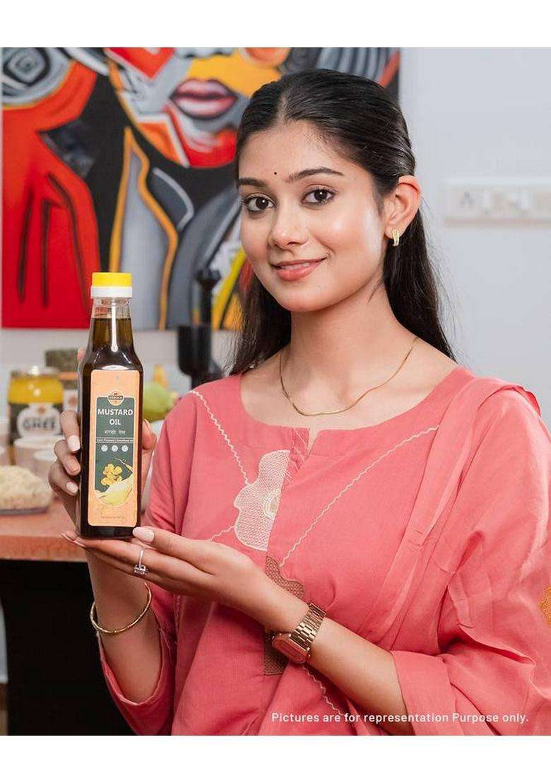 Debock Organic Farm Cold Pressed Kachi Ghani Mustard Oil | Pure Sarso Ka Tel|Pure & Natural Pet Bottle (500 G) - Indya