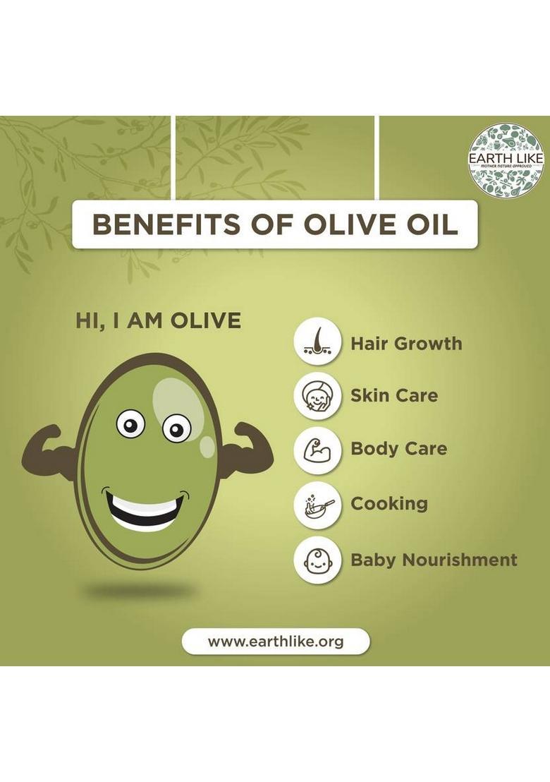 Earth Like Organics Extra Virgin Olive Oil For Hair Care| Skin Baby Care|Cooking Plastic Bottle (250 Ml)