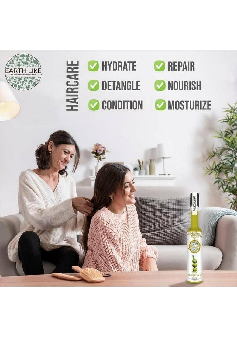 Earth Like Organics Extra Virgin Olive Oil For Hair Care| Skin Baby Care|Cooking Plastic Bottle (250 Ml)