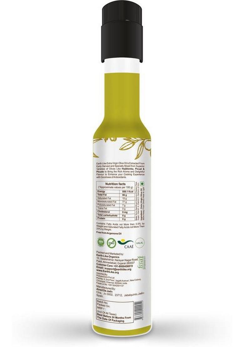 Earth Like Organics Extra Virgin Olive Oil For Hair Care| Skin Baby Care|Cooking Plastic Bottle (250 Ml)