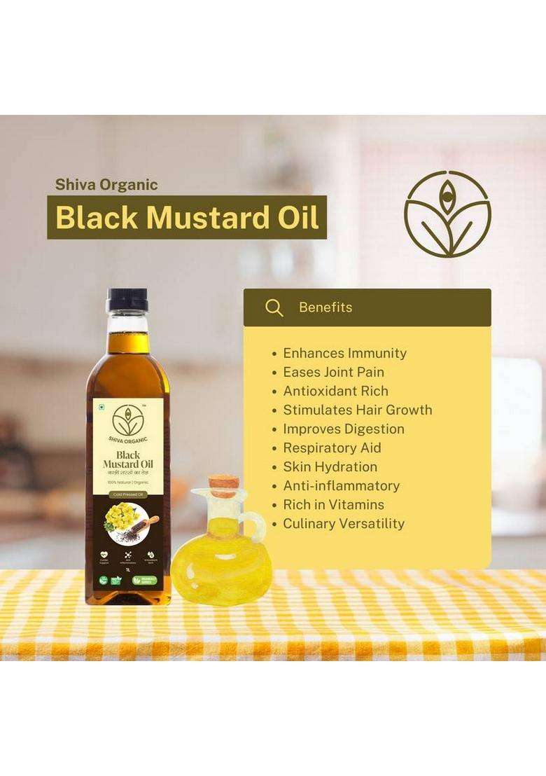 Shiva Organic Cold-Pressed Black Mustard Oil Pet Bottle (1 L) - Indya