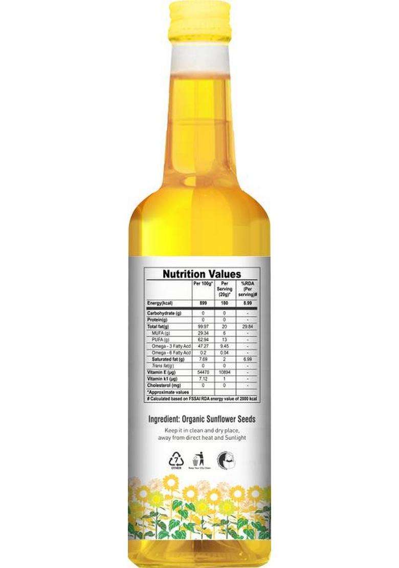 Natureland Organics Cold Pressed Sunflower Oil Pet Bottle (1 L) - Indya