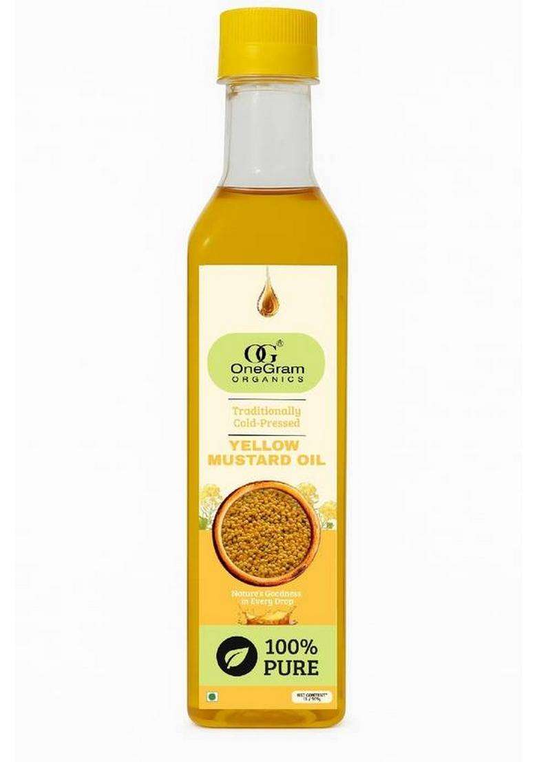 Onegram Organics Organic Cold Pressed Yellow Mustard Oil Glass Bottle Plastic (500 Ml) - Indya