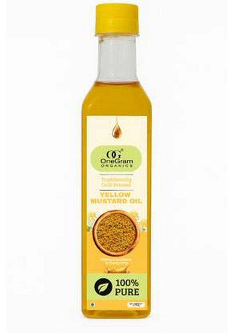 Onegram Organics Organic Cold Pressed Yellow Mustard Oil Glass Bottle Plastic (500 Ml) - Indya