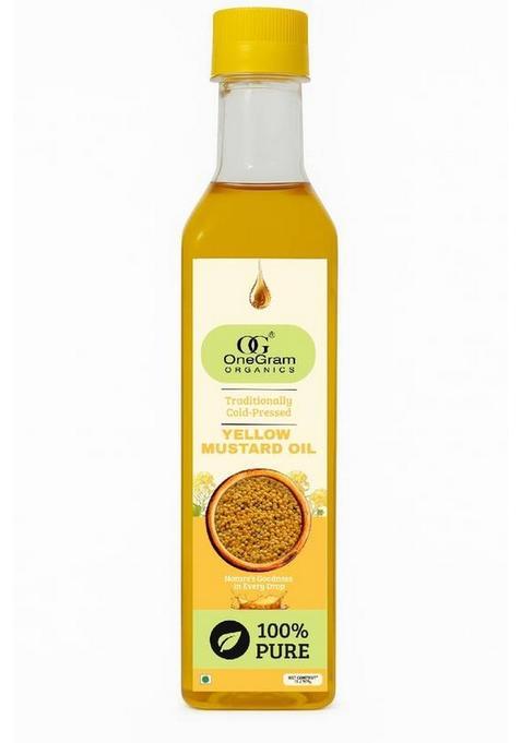 Onegram Organics Organic Cold Pressed Yellow Mustard Oil Glass Bottle Plastic (500 Ml)