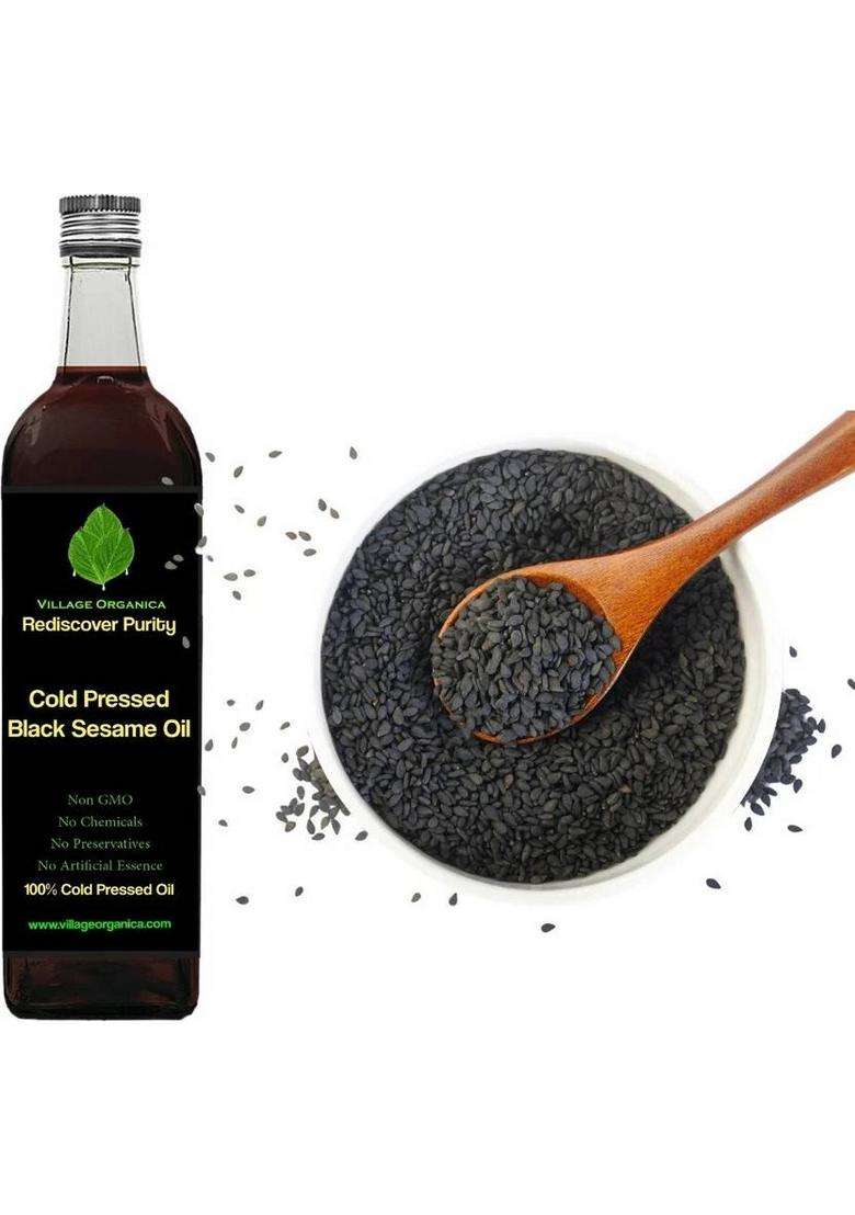 Village Organica Cold Pressed Black Sesame Seed Oil | Gingelly For Body Hair Cooking Glass Bottle (750 Ml) - Indya