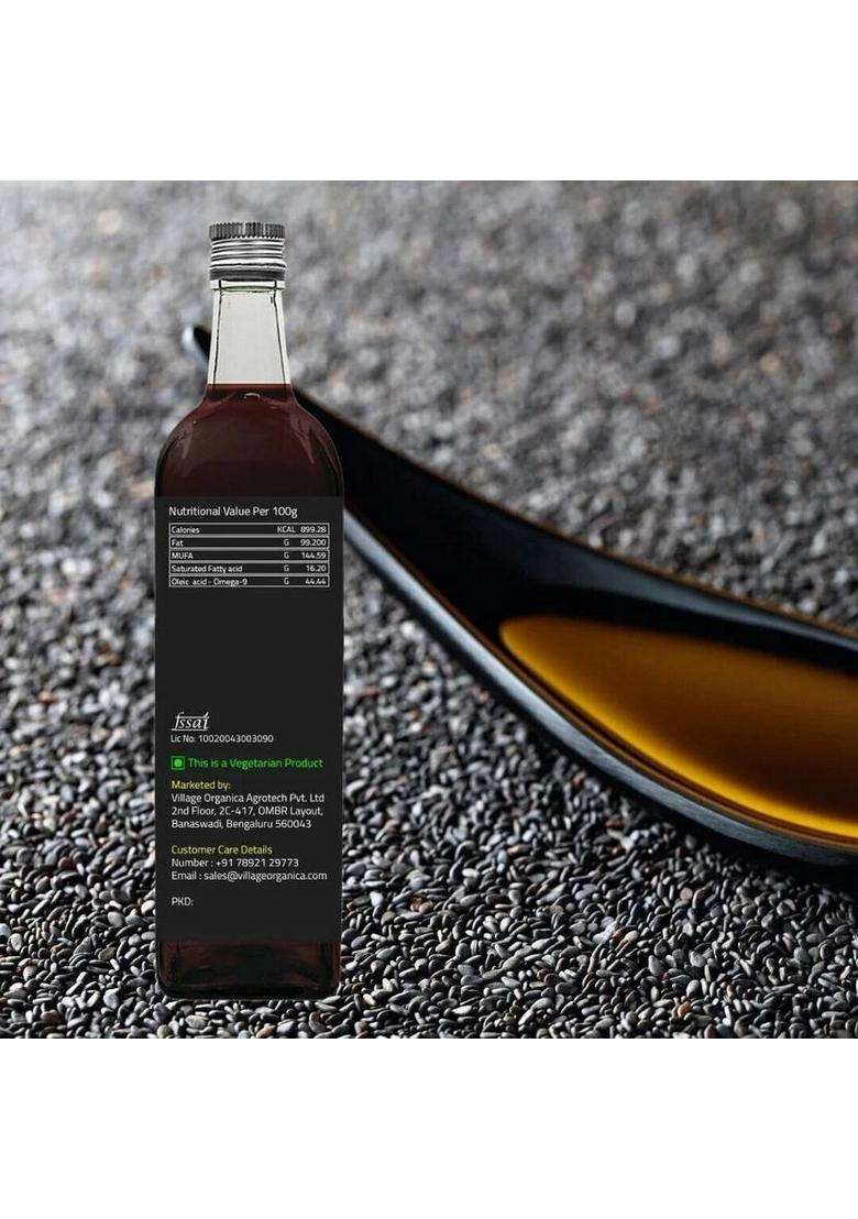 Village Organica Cold Pressed Black Sesame Seed Oil | Gingelly For Body Hair Cooking Glass Bottle (750 Ml) - Indya