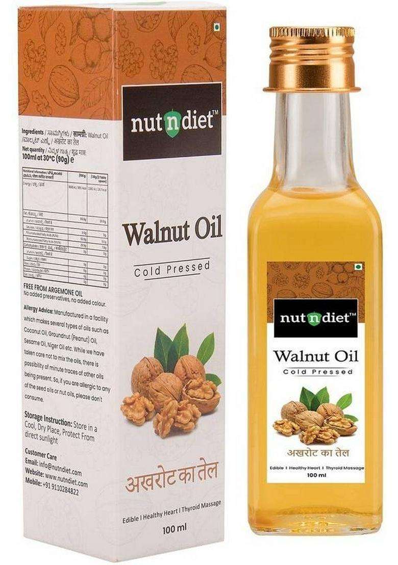Nutndiet Cold Pressed ,100% Pure Edible Akhrot Ka Tel, Walnut Oil Glass Bottle (100 Ml) - Indya