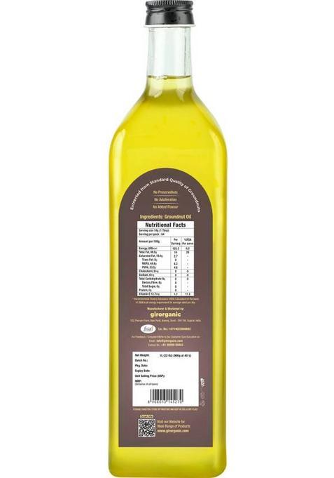 Girorganic Wood Pressed | Unrefined Cold Virgin Natural Groundnut Oil Glass Bottle (1 L)