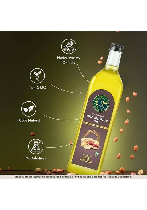 Girorganic Wood Pressed | Unrefined Cold Virgin Natural Groundnut Oil Glass Bottle (1 L)