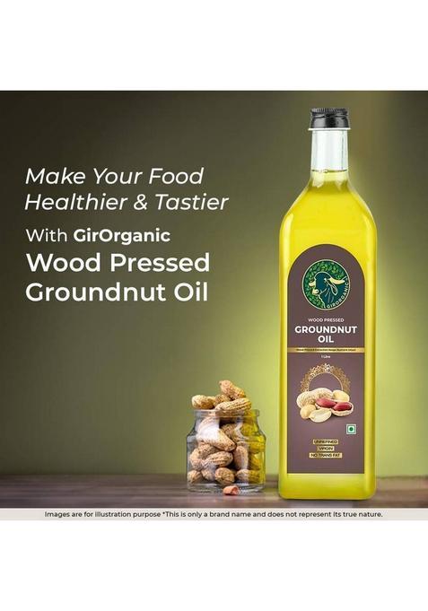 Girorganic Wood Pressed | Unrefined Cold Virgin Natural Groundnut Oil Glass Bottle (1 L)