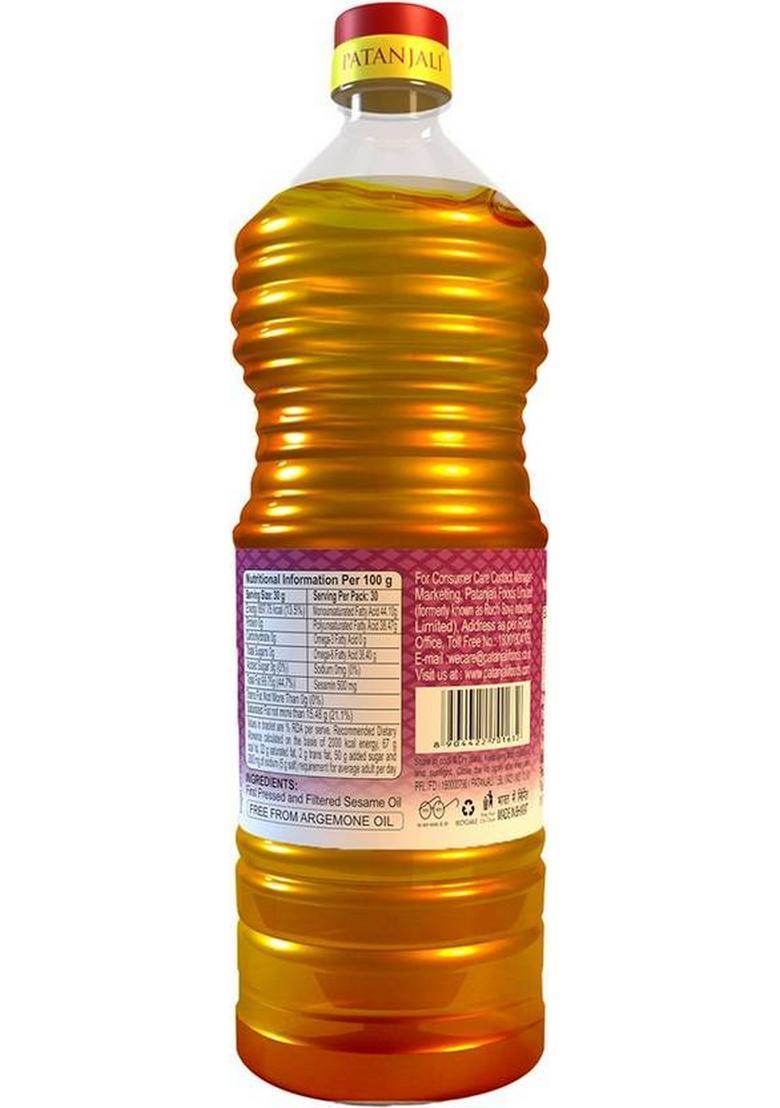 Patanjali Sesame Oil (Gingelly / Til) Pure & Natural, Edible For Cooking, Frying Plastic Bottle (1000 Ml)