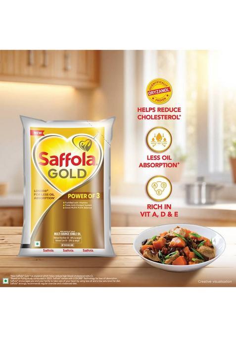 Saffola Gold Corn & Rice Bran Refined Oil | For Heart Healthy And Delicious Cooking Blended Pouch (910 G)