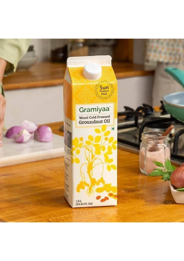 Gramiyaa Wood Cold Pressed Groundnut Oil (Peanut Oil)-1Ltr-Marachekku Oil/Kachi Ghani Tetrapack (1 L)