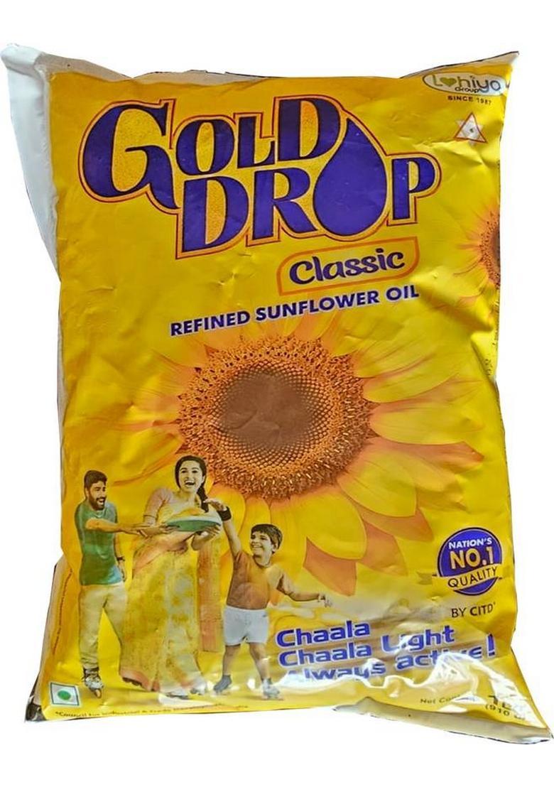 Gold Drop Classic Refined Sunflower Oil Pouch (910 G)