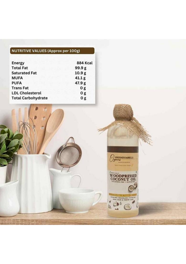 Greendumbells Organics Wood Pressed Coconut Oil 500 Ml | For Hair, Skin Care Edible Plastic Bottle (500 Ml)