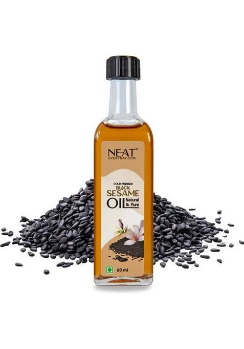Neat Everyday Pure Cold Pressed Black Sesame Oil | For Cooking, Pulling, Hair & Skin Glass Bottle (60 Ml)