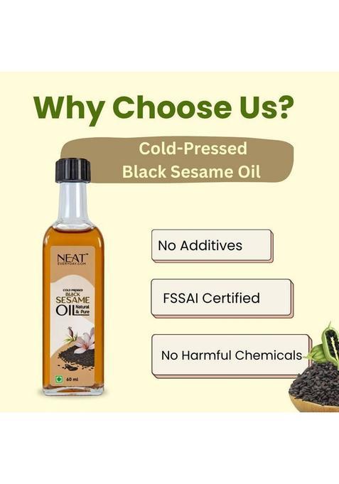 Neat Everyday Pure Cold Pressed Black Sesame Oil | For Cooking, Pulling, Hair & Skin Glass Bottle (60 Ml)