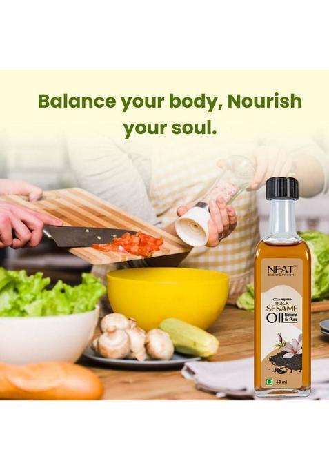 Neat Everyday Pure Cold Pressed Black Sesame Oil | For Cooking, Pulling, Hair & Skin Glass Bottle (60 Ml)