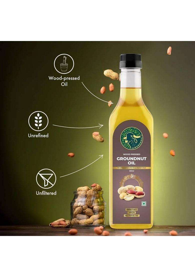 Girorganic Wood Pressed | Unrefined Cold Virgin Natural Groundnut Oil Pet Bottle (500 Ml) - Indya