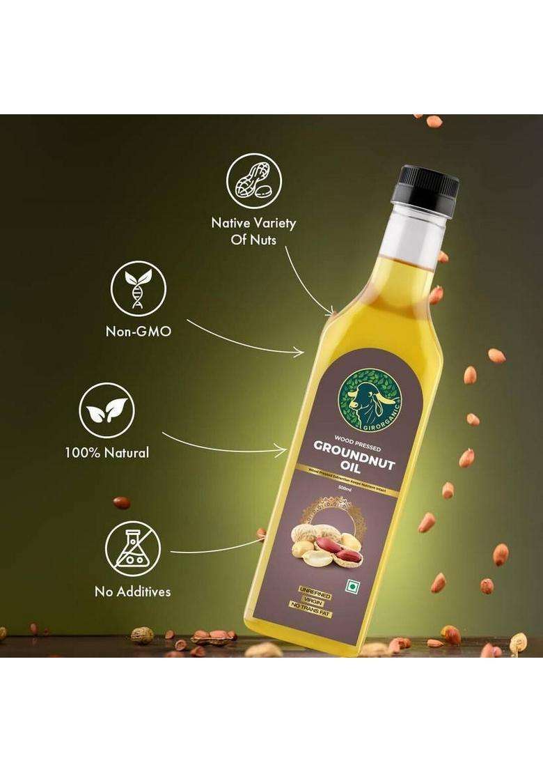 Girorganic Wood Pressed | Unrefined Cold Virgin Natural Groundnut Oil Pet Bottle (500 Ml) - Indya