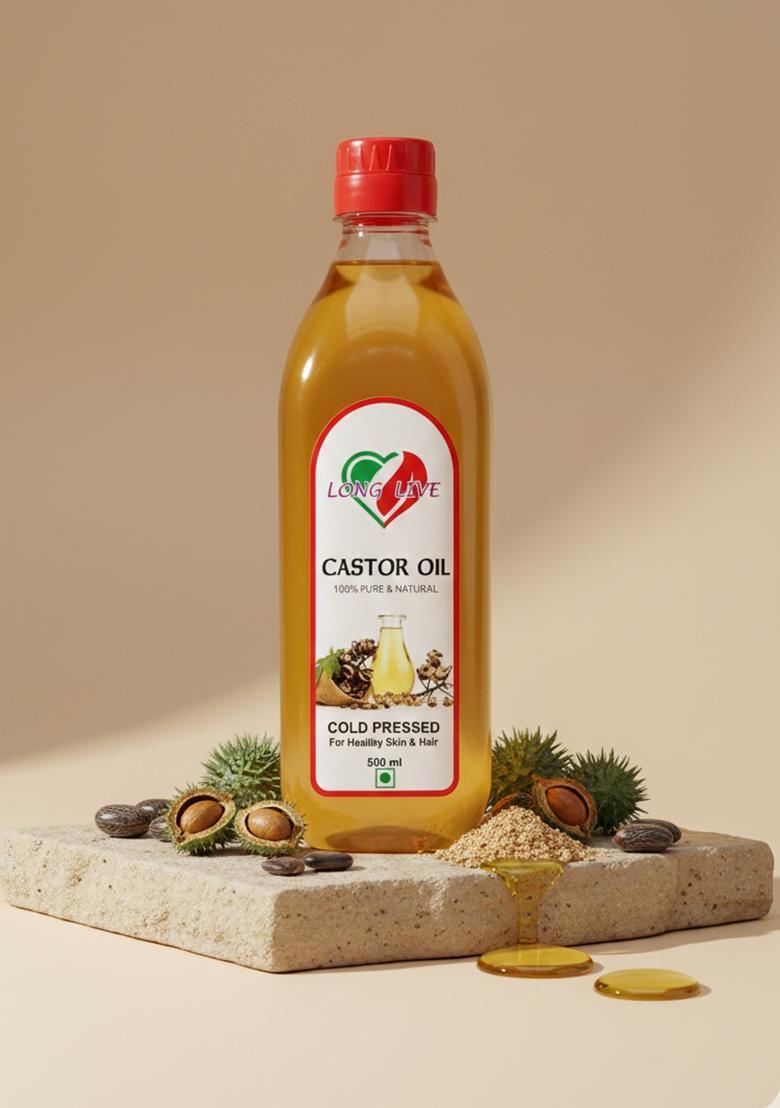 Long Live Castor Oil For Skin & Hair With Vitamin E, Omega-6 9, Mineral Free Plastic Bottle (500 Ml)