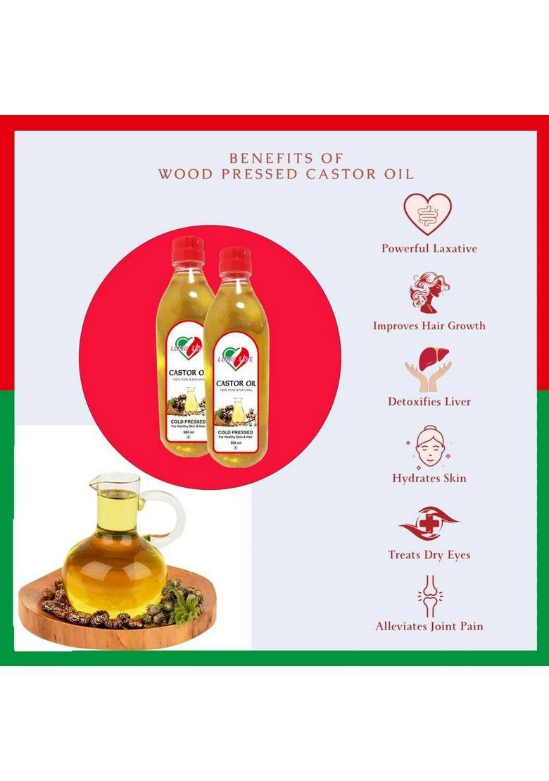 Long Live Castor Oil For Skin & Hair With Vitamin E, Omega-6 9, Mineral Free Plastic Bottle (500 Ml)