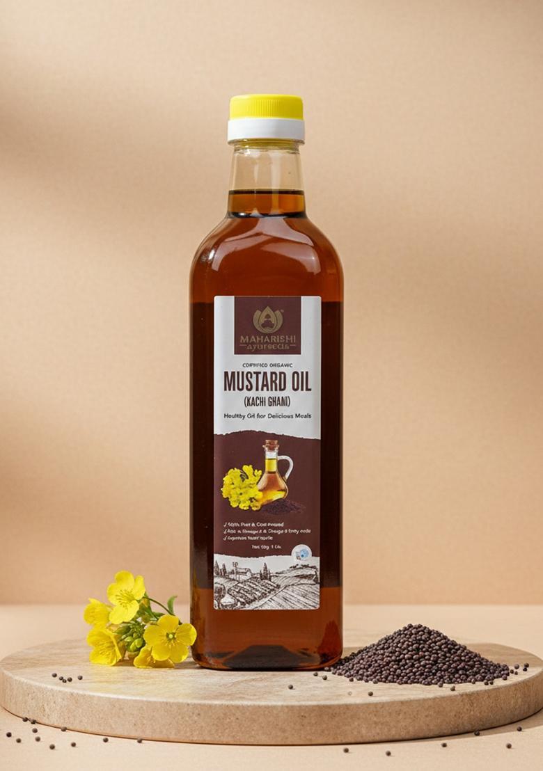 Maharishi Ayurveda Kachi Ghani Mustard Oil | 100% Pure & Cold Pressed Improve Heart Health Plastic Bottle (1 L)