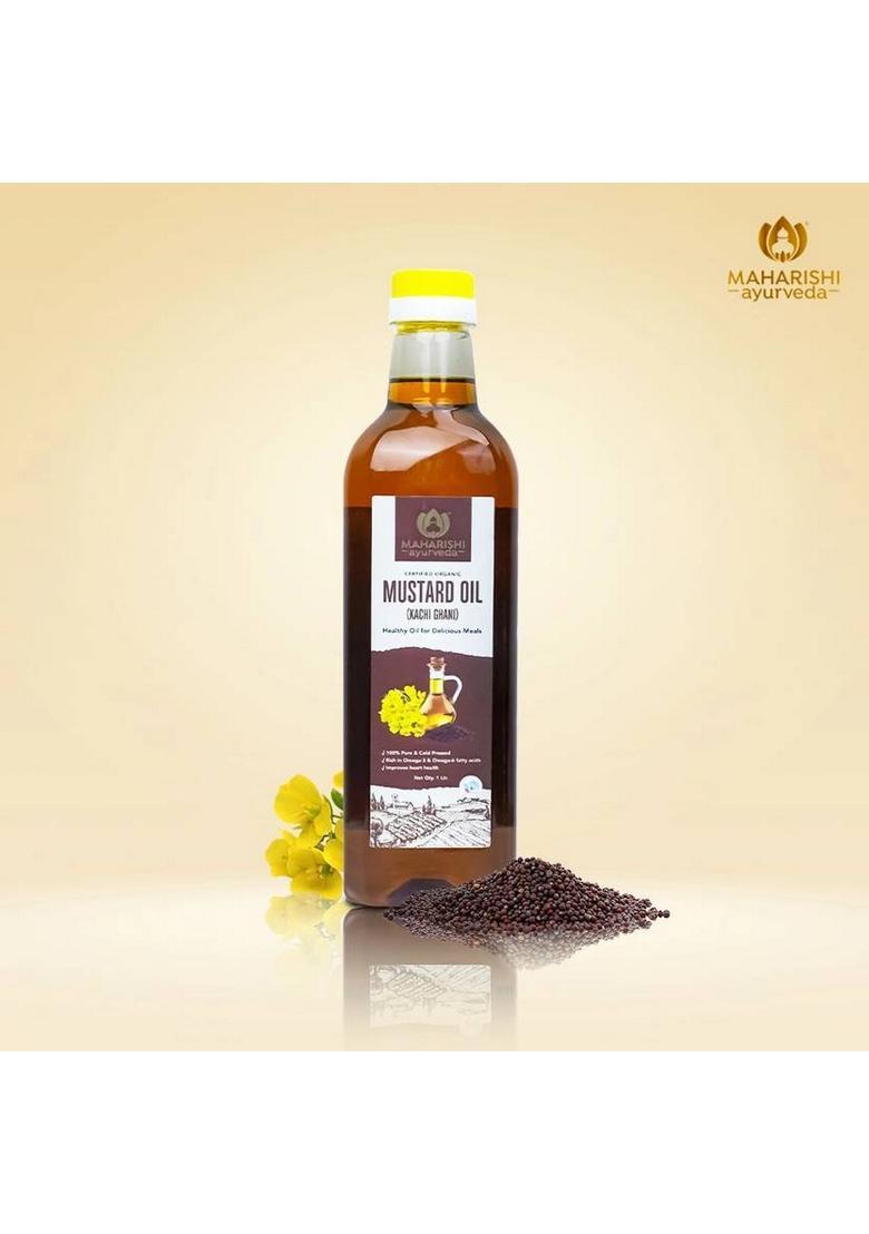 Maharishi Ayurveda Kachi Ghani Mustard Oil | 100% Pure & Cold Pressed Improve Heart Health Plastic Bottle (1 L)