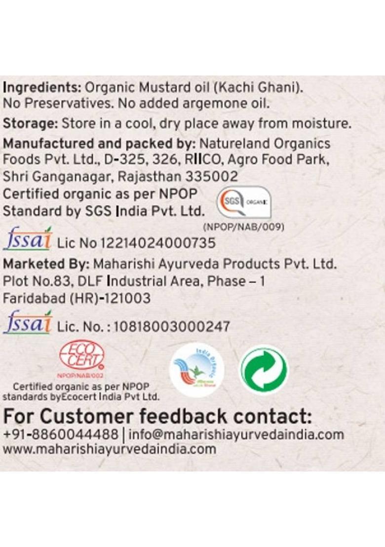 Maharishi Ayurveda Kachi Ghani Mustard Oil | 100% Pure & Cold Pressed Improve Heart Health Plastic Bottle (1 L)