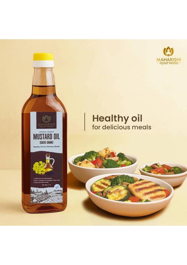 Maharishi Ayurveda Kachi Ghani Mustard Oil | 100% Pure & Cold Pressed Improve Heart Health Plastic Bottle (1 L)