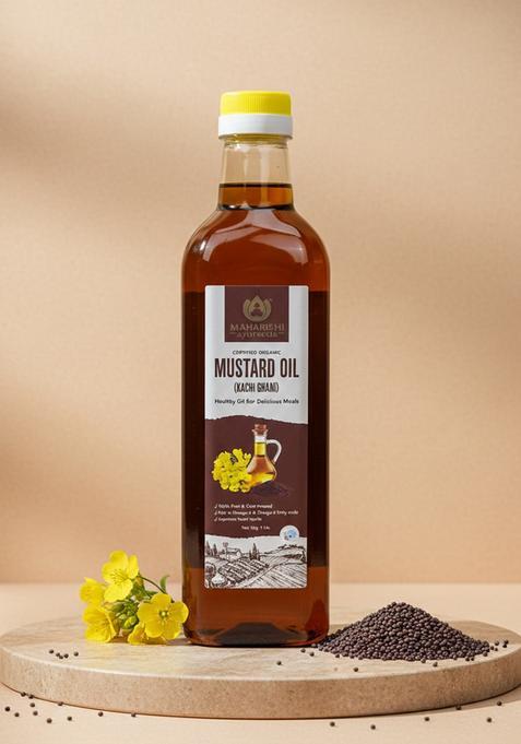 Maharishi Ayurveda Kachi Ghani Mustard Oil | 100% Pure & Cold Pressed Improve Heart Health Plastic Bottle (1 L)