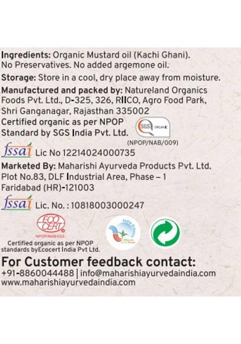 Maharishi Ayurveda Kachi Ghani Mustard Oil | 100% Pure & Cold Pressed Improve Heart Health Plastic Bottle (1 L)