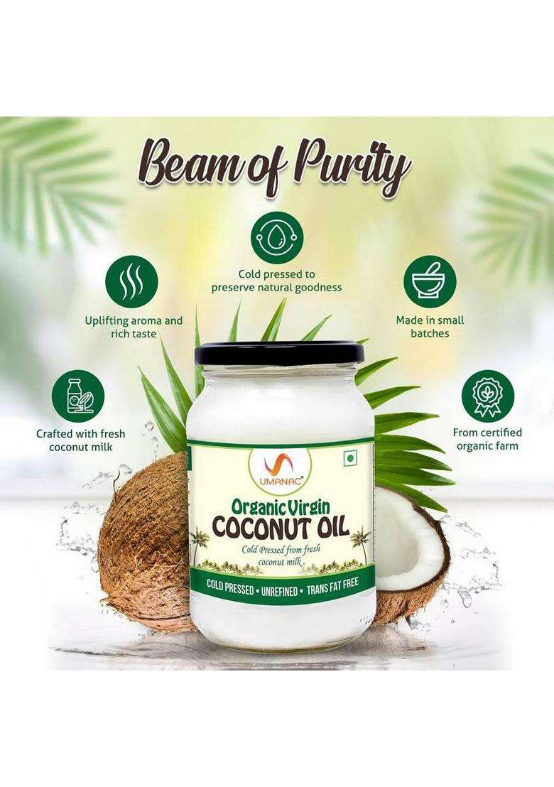 Umanac Organic Virgin Oil 500 Ml - Glass Jar Coconut Bottle (500 Ml) - Indya