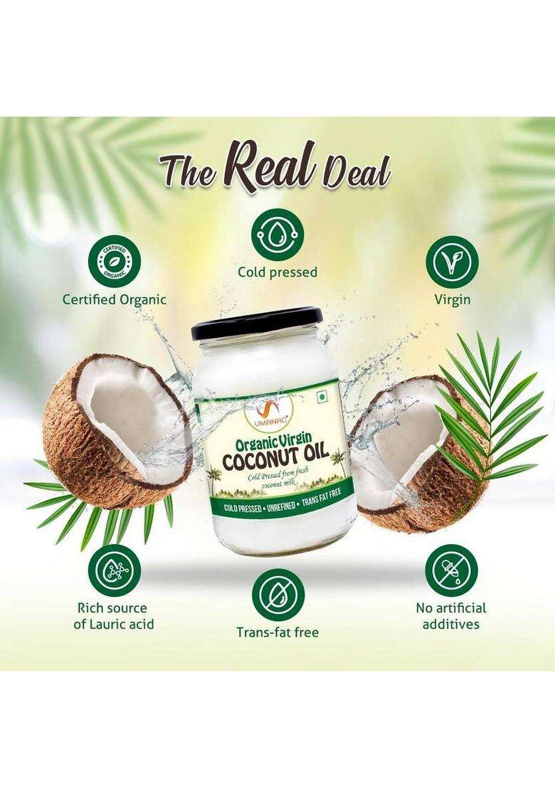 Umanac Organic Virgin Oil 500 Ml - Glass Jar Coconut Bottle (500 Ml) - Indya