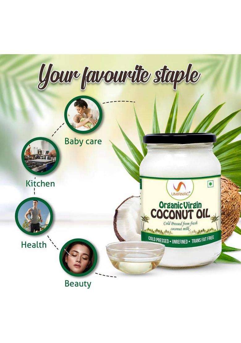 Umanac Organic Virgin Oil 500 Ml - Glass Jar Coconut Bottle (500 Ml) - Indya