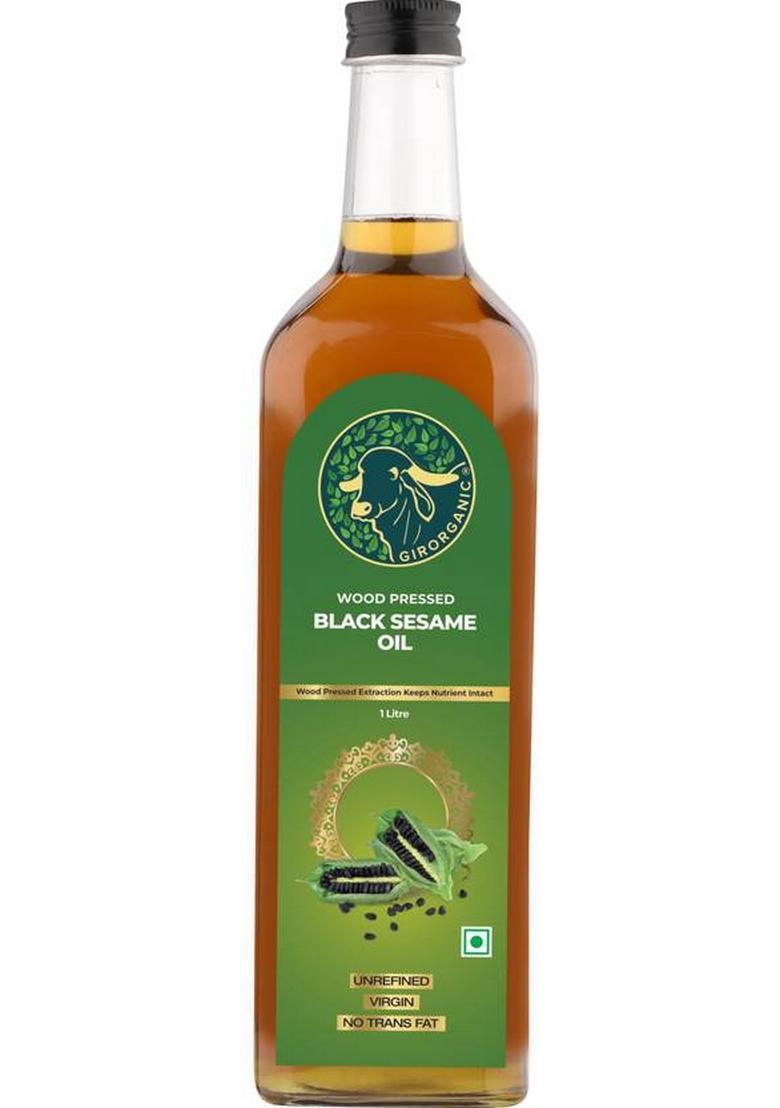 Girorganic Wood Pressed | Unrefined Cold Virgin Natural Black Sesame Oil Glass Bottle (1 L)