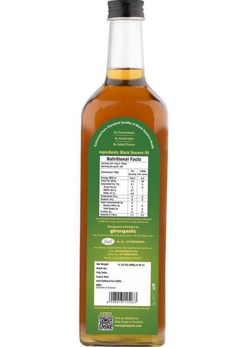 Girorganic Wood Pressed | Unrefined Cold Virgin Natural Black Sesame Oil Glass Bottle (1 L)