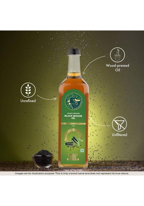 Girorganic Wood Pressed | Unrefined Cold Virgin Natural Black Sesame Oil Glass Bottle (1 L)