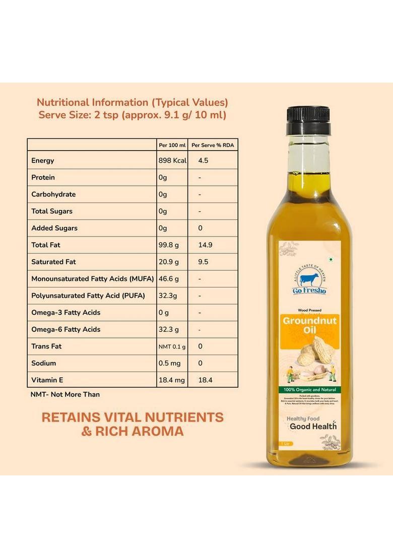 Go Fresho \Wood Pressed Groundnut Oil | 100% Pure & Organic Cold Peanut Pet Bottle (1000 Ml)
