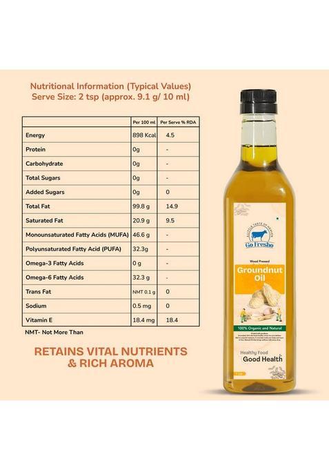 Go Fresho \Wood Pressed Groundnut Oil | 100% Pure & Organic Cold Peanut Pet Bottle (1000 Ml)