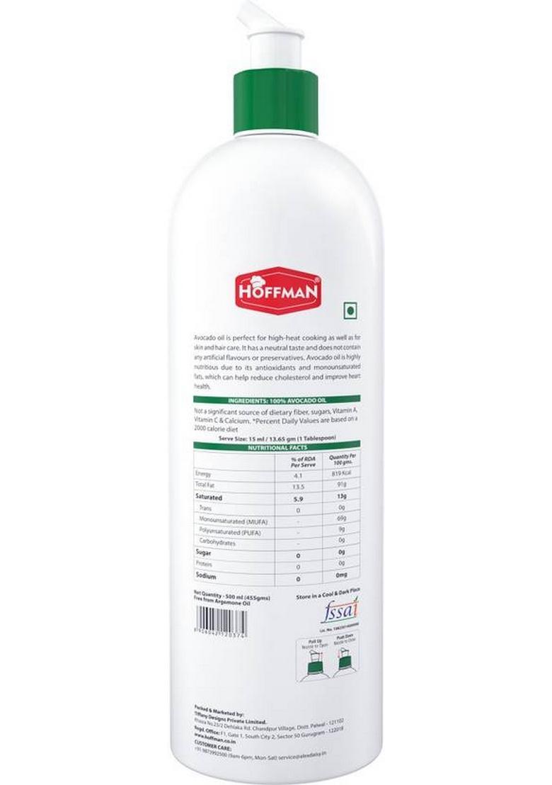 Hoffman Cold Pressed | A1 Grade Ideal For Frying, Roasting & Sauteing Avocado Oil Squeeze Bottle (500 Ml)