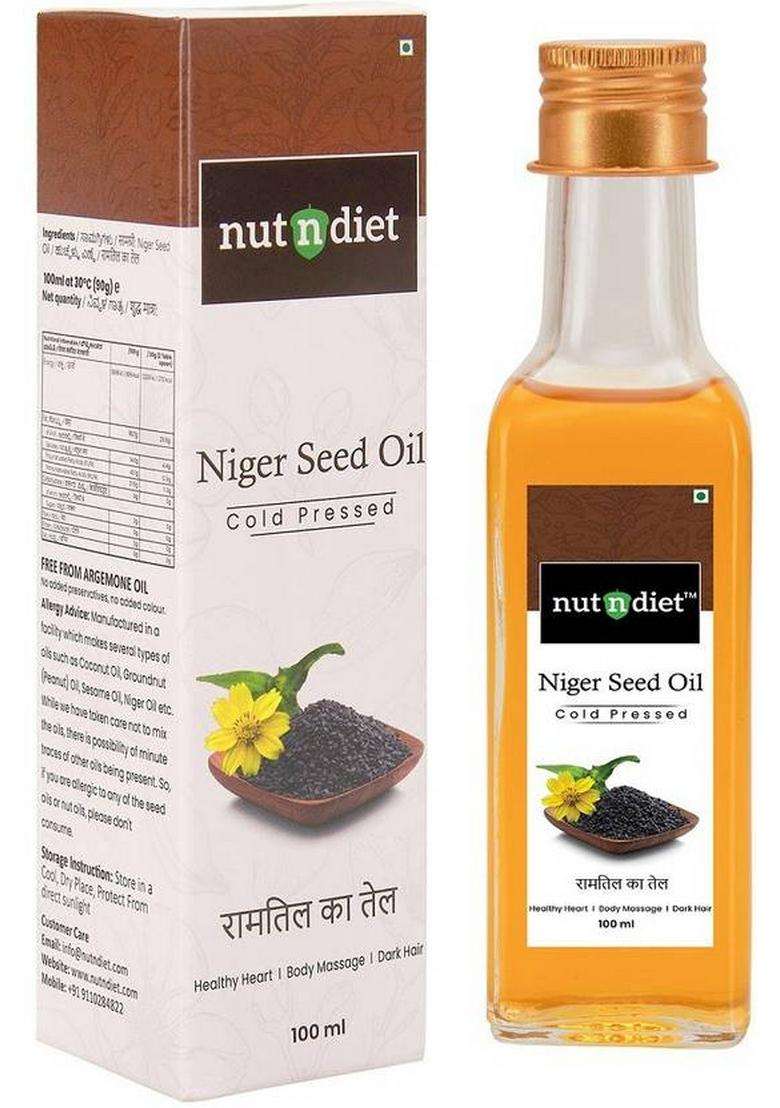 Nutndiet Heart Healthy Edible Ramtil Ka Tel For Cooking, Body Massage And Hair Care, Niger Oil Glass Bottle (100 Ml) - Indya