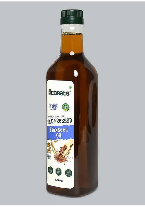 Ecoeats Pure Unrefined Cold Pressed Flaxseed Oil 1 Litres, Cholesterol Free, Rich Aroma Plastic Bottle (1 L)
