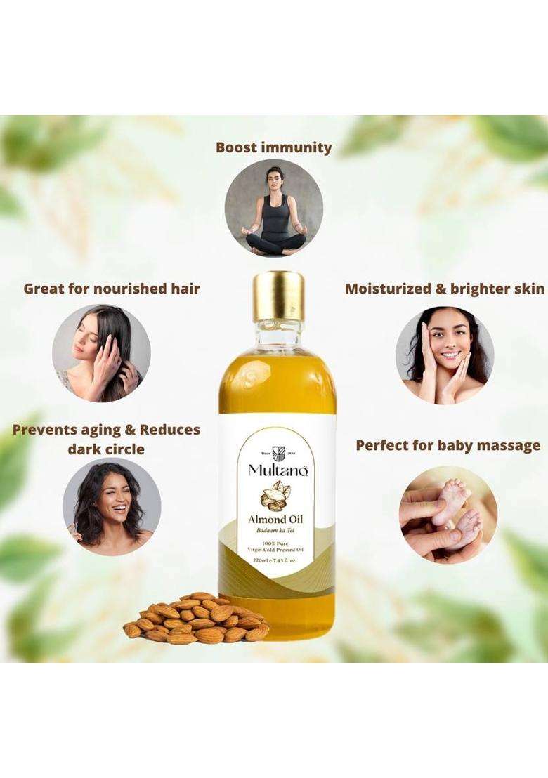 Multano Pro Almond Oil Badam Ka Tel Pure Virgin Pet Bottle (220 Ml) - Indya