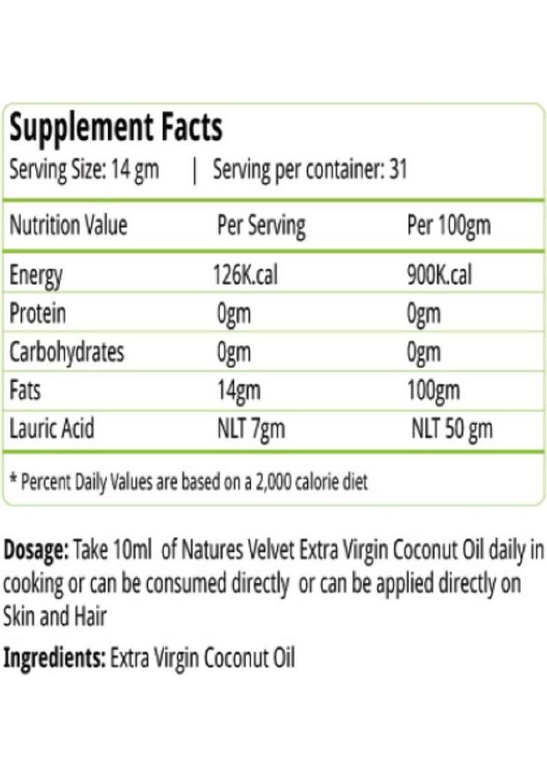 Natures Velvet Lifecare Virgin Coconut Oil 250Ml For Cooking & Skin,Hair Care With Rich Mcts
