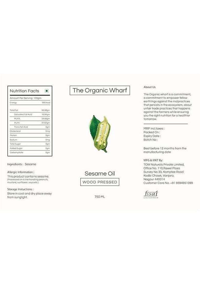 The Organic Wharf Natural Unrefined, And Pure | Truly Culinary Oil, Chemical-Free Sesame Oil Glass Bottle (2 X 375 Ml) - Indya