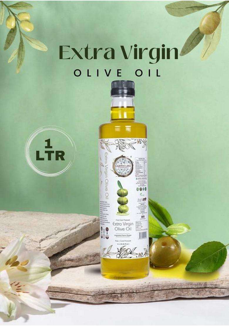 Earth Like Extra Virgin Olive Oil 1 Liter | Cold Pressed 100% Pure & Natural Pet Bottle (1 L) - Indya